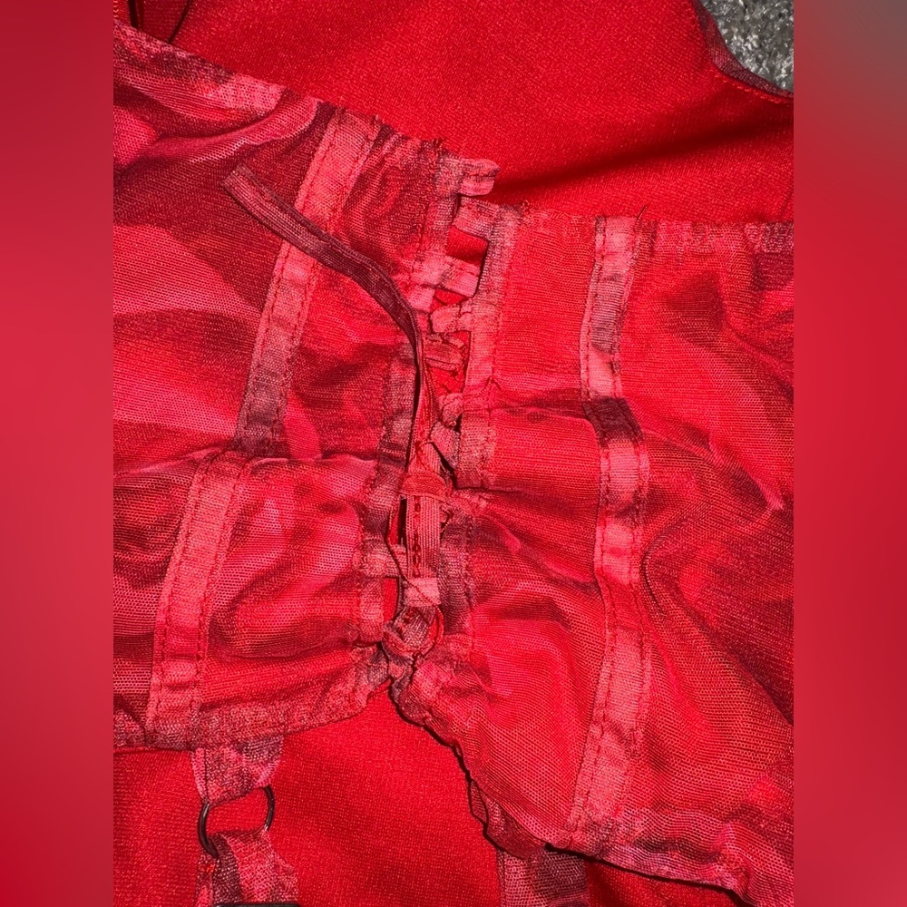 Windsor Red Rose Print Corset Bustier Top XS Lace-Up Back - Picture 11 of 11